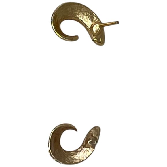 Wave Design Gold & Turquoise Enamel Huggie Earrings, Vintage Statement Hoops - Picture 6 of 8